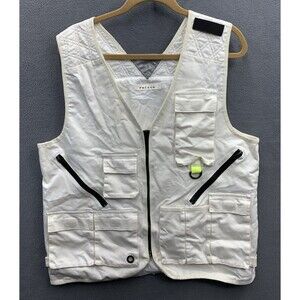 PacSun Utility Vest Mens Medium Ivory Lined Canvas Multi-Pocket ZipperFront Tech
